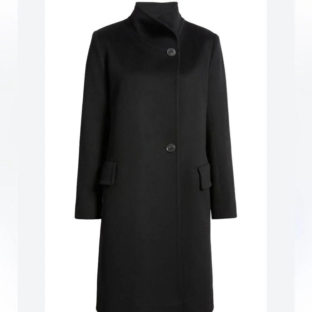 Fleurette Presley Black Mid-Length Two Button Cashmere Coat 4 $1200